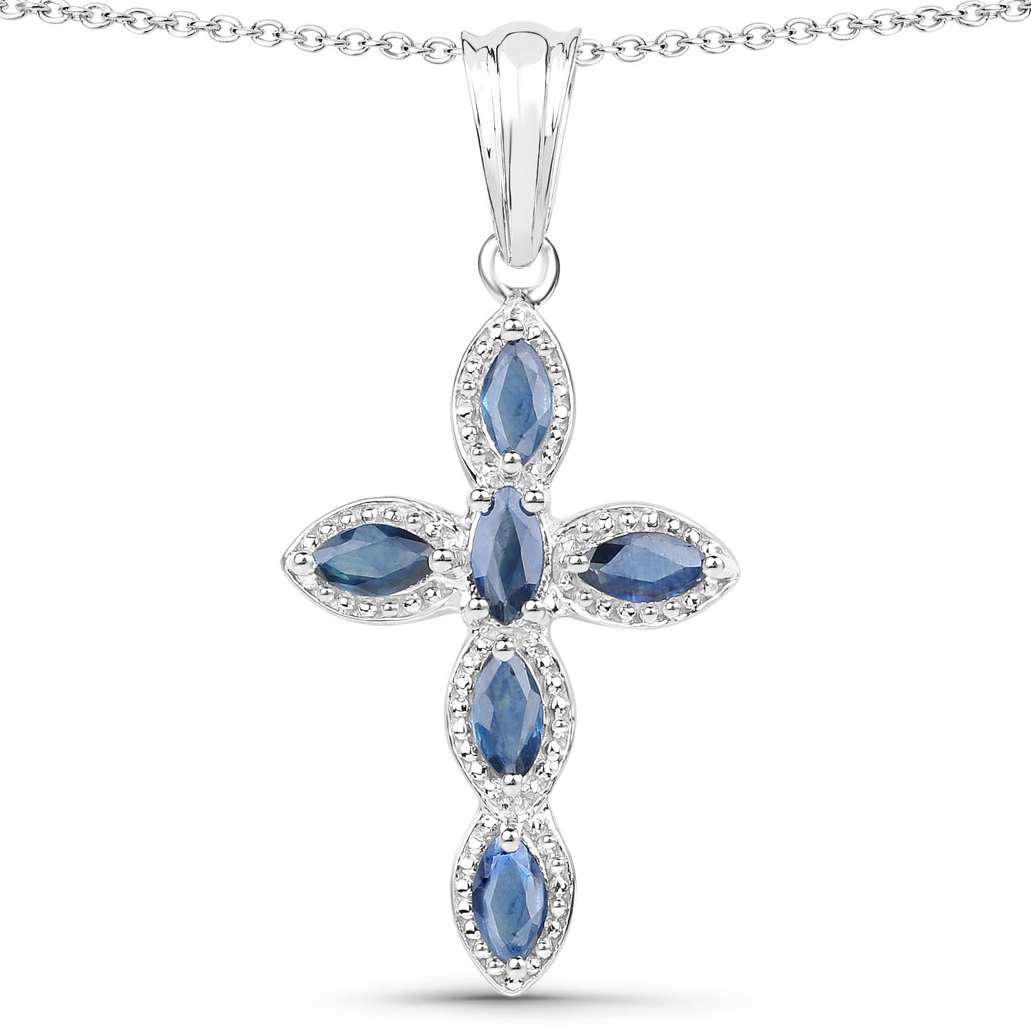 0.90 Carat Genuine Blue Sapphire .925 Sterling Silver Pendant DestGlow