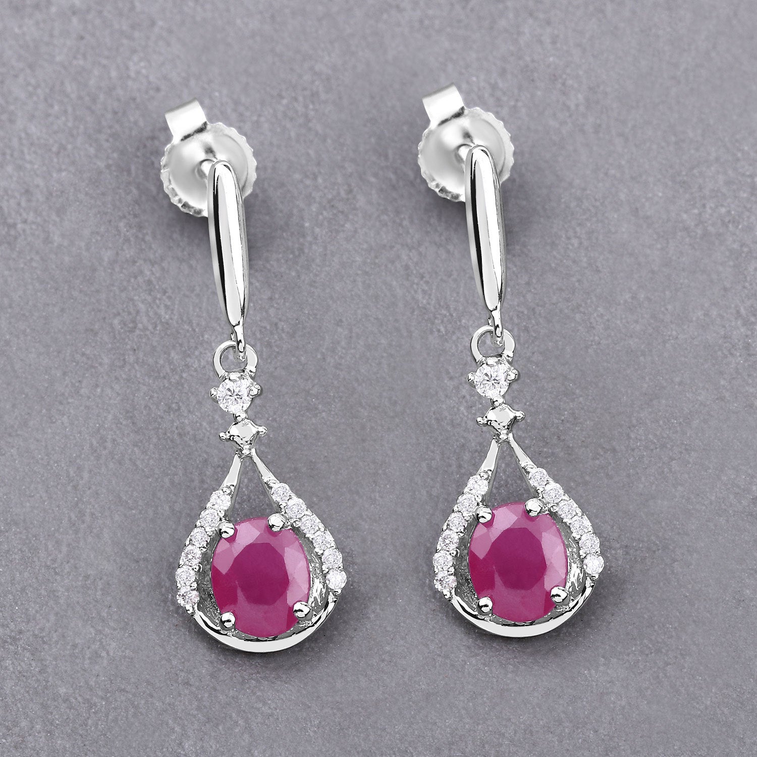 0.70 Carat Genuine Ruby and White Diamond 14K White Gold Earrings DestGlow