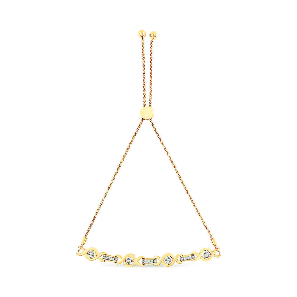 14K Yellow Gold Plated .925 Sterling Silver Channel Set Diamond Accent Twist 4â€-10†Adjustable Bolo Bracelet (I-J Color, I3 Clarity)