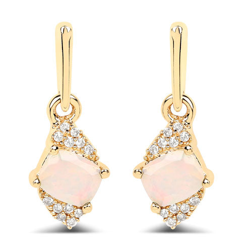 0.57 Carat Genuine Ethiopian Opal and White Diamond 14K Yellow Gold Earrings by Bids.com