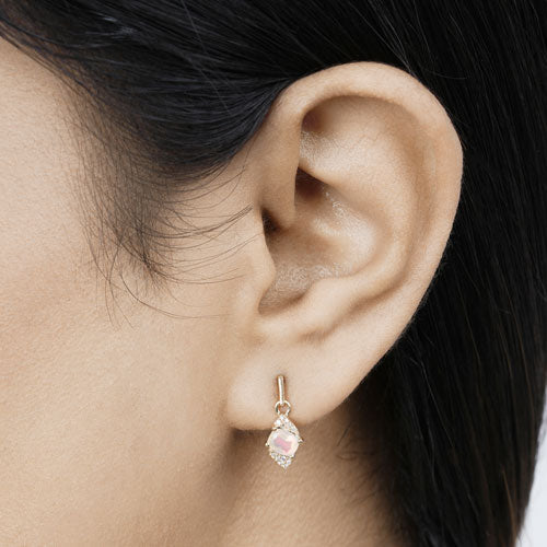0.57 Carat Genuine Ethiopian Opal and White Diamond 14K Yellow Gold Earrings by Bids.com