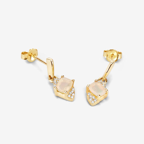 0.57 Carat Genuine Ethiopian Opal and White Diamond 14K Yellow Gold Earrings by Bids.com