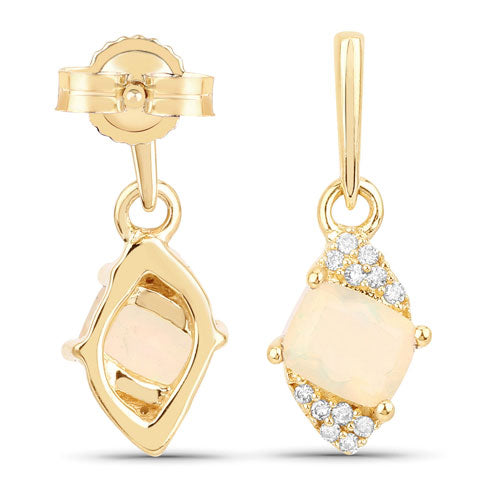 0.57 Carat Genuine Ethiopian Opal and White Diamond 14K Yellow Gold Earrings by Bids.com