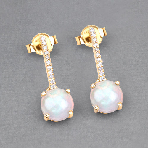 1.06 Carat Genuine Ethiopian Opal and White Diamond 10K Yellow Gold Earrings DestGlow