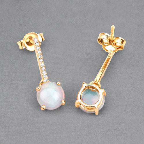1.06 Carat Genuine Ethiopian Opal and White Diamond 10K Yellow Gold Earrings DestGlow