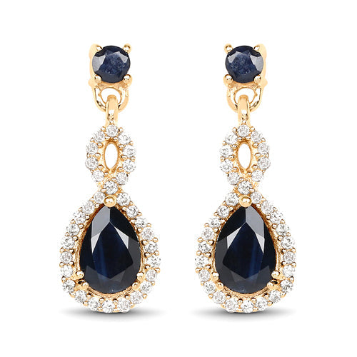 1.19 Carat Genuine Blue Sapphire and White Diamond 14K Yellow Gold Earrings by Bids.com