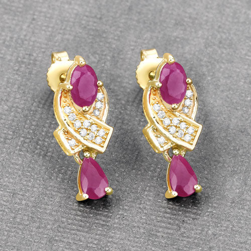 1.12 Carat Genuine Ruby and White Diamond 14K Yellow Gold Earrings by Bids.com