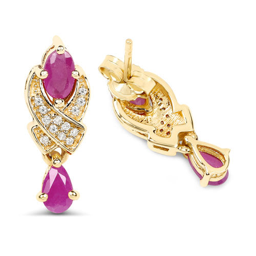 1.12 Carat Genuine Ruby and White Diamond 14K Yellow Gold Earrings by Bids.com