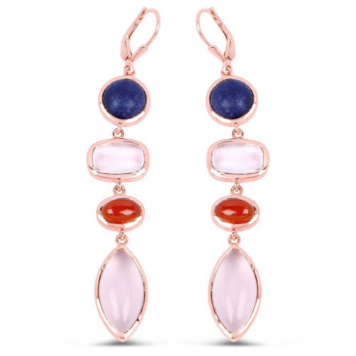 14K Rose Gold Plated 30.55 Carat Genuine Multi Stone .925 Sterling Silver Earrings DestGlow