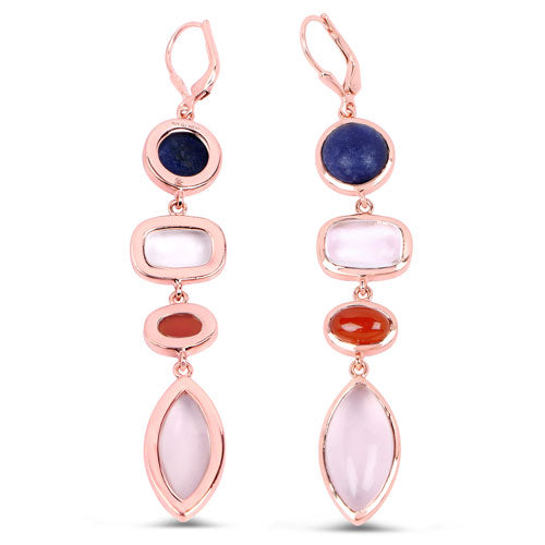 14K Rose Gold Plated 30.55 Carat Genuine Multi Stone .925 Sterling Silver Earrings DestGlow