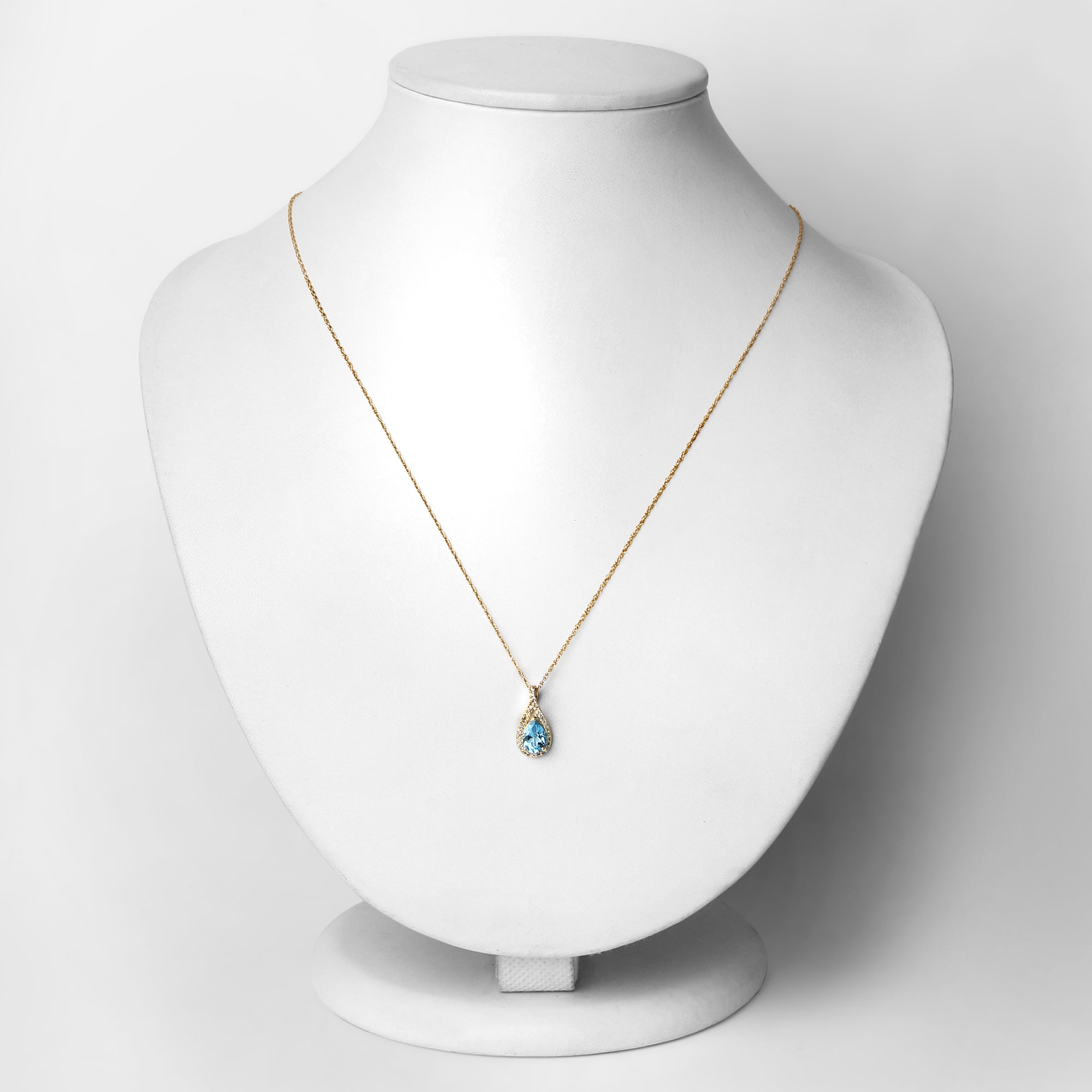 0.89 Carat Genuine Swiss Blue Topaz and White Diamond 14K Yellow Gold Pendant by Bids.com