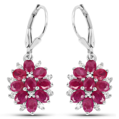 4.30 Carat Genuine Ruby and White Zircon .925 Sterling Silver Earrings DestGlow