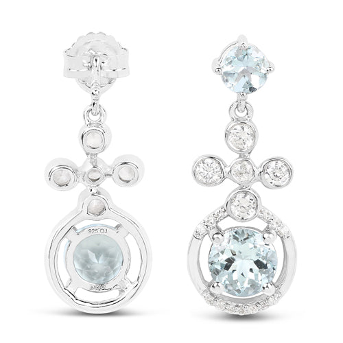 4.42 Carat Genuine Aquamarine and White Zircon .925 Sterling Silver Earrings by Bids.com