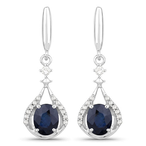 0.86 Carat Genuine Blue Sapphire and White Diamond 14K White Gold Earrings DestGlow
