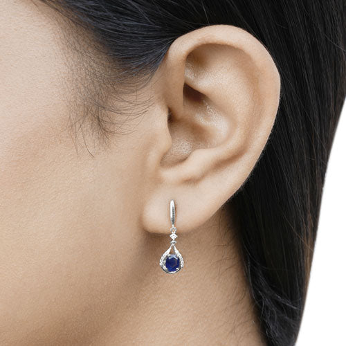 0.86 Carat Genuine Blue Sapphire and White Diamond 14K White Gold Earrings DestGlow