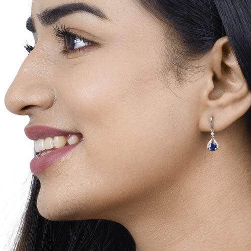 0.86 Carat Genuine Blue Sapphire and White Diamond 14K White Gold Earrings DestGlow