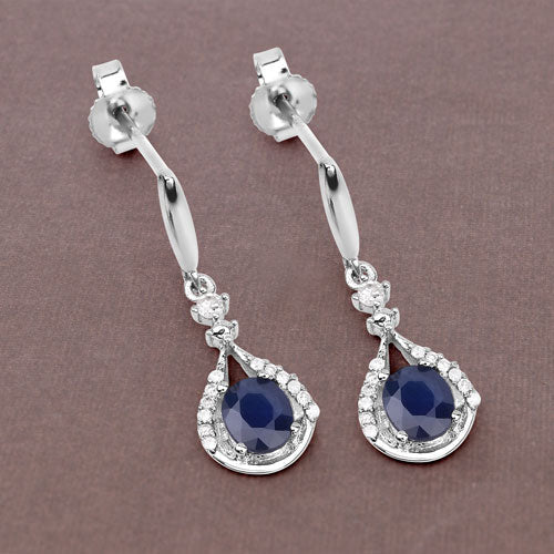 0.86 Carat Genuine Blue Sapphire and White Diamond 14K White Gold Earrings DestGlow