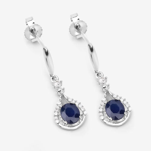 0.86 Carat Genuine Blue Sapphire and White Diamond 14K White Gold Earrings DestGlow