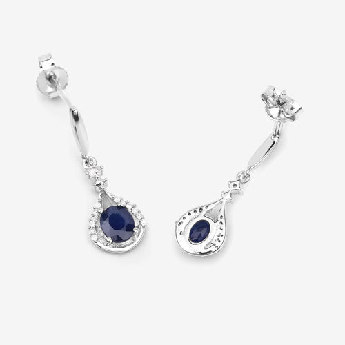 0.86 Carat Genuine Blue Sapphire and White Diamond 14K White Gold Earrings DestGlow