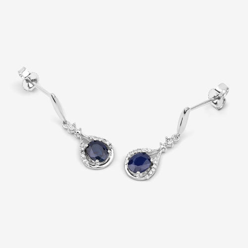 0.86 Carat Genuine Blue Sapphire and White Diamond 14K White Gold Earrings DestGlow