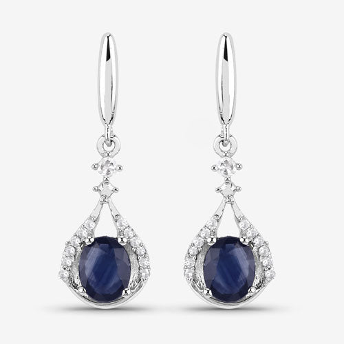 0.86 Carat Genuine Blue Sapphire and White Diamond 14K White Gold Earrings DestGlow