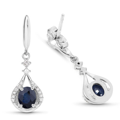 0.86 Carat Genuine Blue Sapphire and White Diamond 14K White Gold Earrings DestGlow