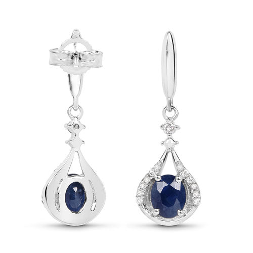 0.86 Carat Genuine Blue Sapphire and White Diamond 14K White Gold Earrings DestGlow