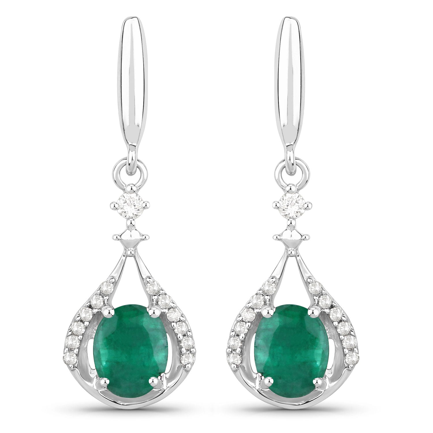 0.70 Carat Genuine Zambian Emerald and White Diamond 14K White Gold Earrings by Avera Group