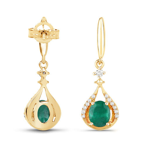 0.70 Carat Genuine Zambian Emerald and White Diamond 14K Yellow Gold Earrings DestGlow
