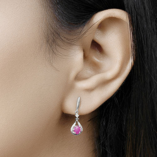 0.70 Carat Genuine Ruby and White Diamond 14K White Gold Earrings DestGlow