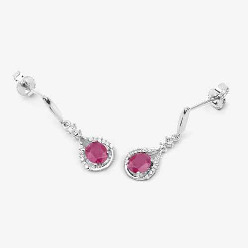 0.70 Carat Genuine Ruby and White Diamond 14K White Gold Earrings DestGlow