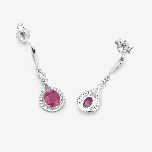 0.70 Carat Genuine Ruby and White Diamond 14K White Gold Earrings DestGlow