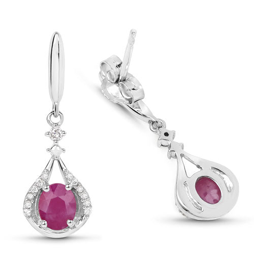 0.70 Carat Genuine Ruby and White Diamond 14K White Gold Earrings DestGlow
