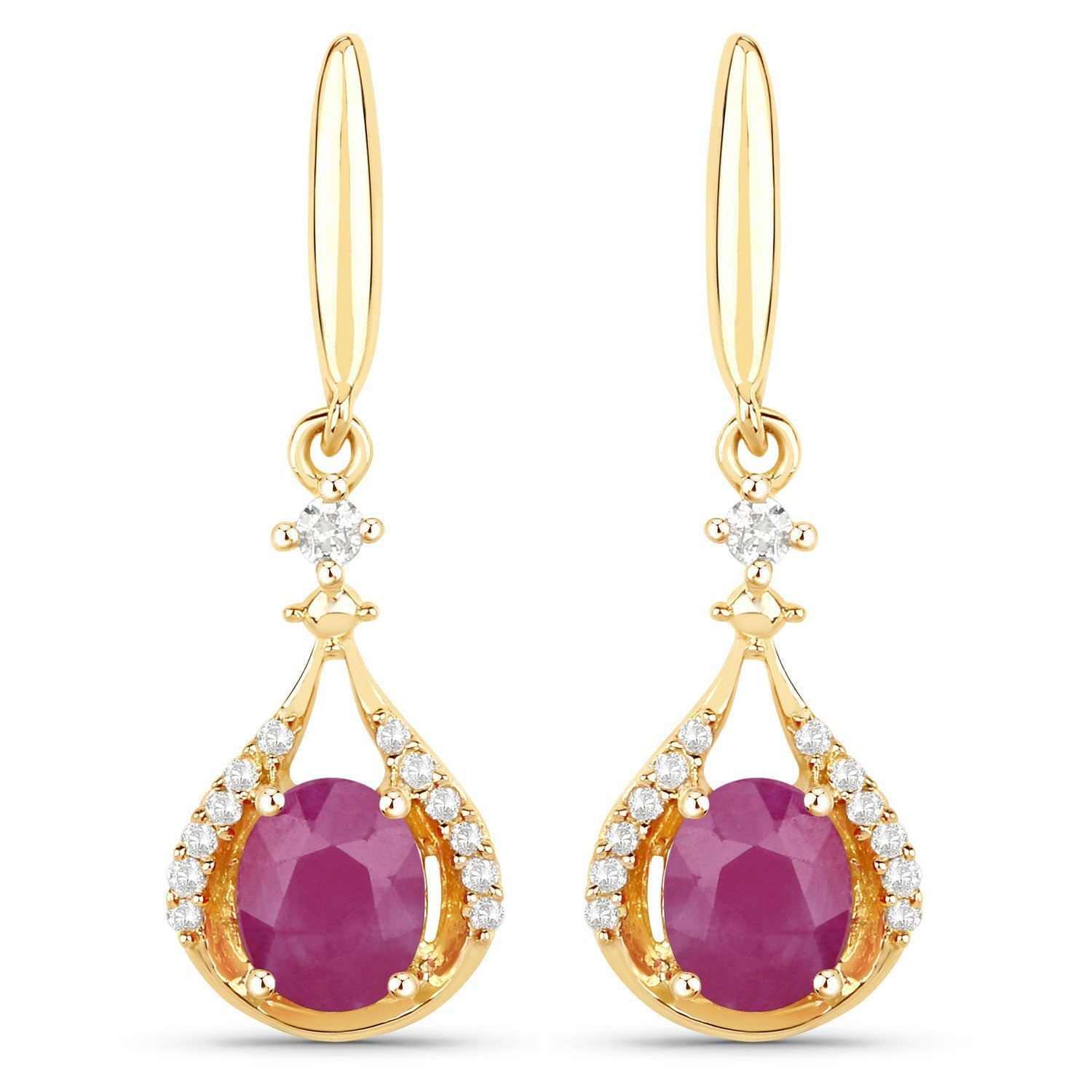 0.70 ct Genuine Ruby and White Diamond 14K Yellow Gold Earrings