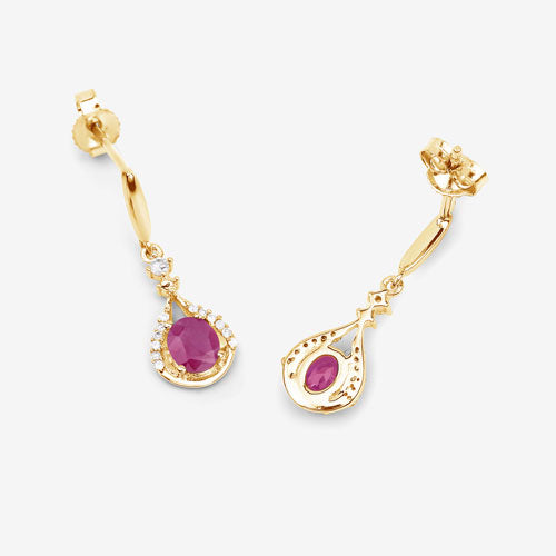 0.70 Carat Genuine Ruby and White Diamond 14K Yellow Gold Earrings DestGlow