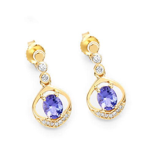 0.76 Carat Genuine Tanzanite and White Diamond 14K Yellow Gold Earrings by Bids.com