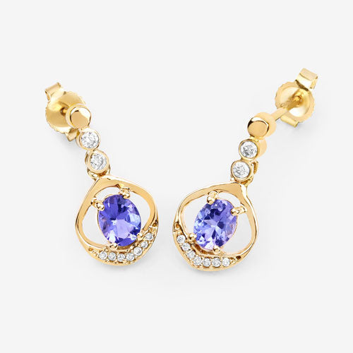 0.76 Carat Genuine Tanzanite and White Diamond 14K Yellow Gold Earrings by Bids.com