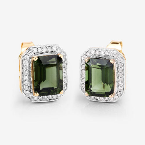 3.57 Carat Genuine Green Tourmaline and White Diamond 14K Yellow Gold Earrings by Bids.com