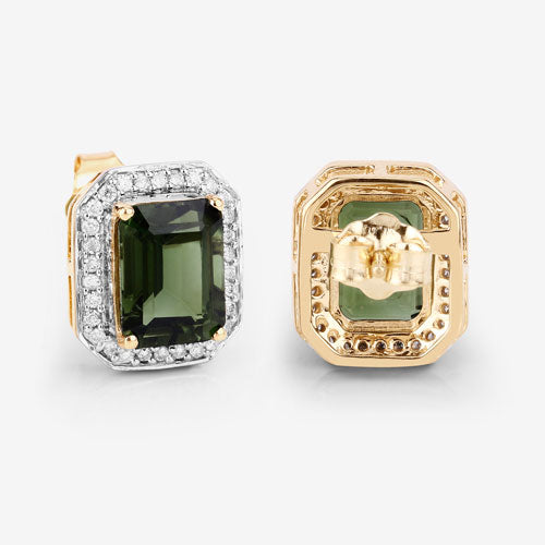 3.57 Carat Genuine Green Tourmaline and White Diamond 14K Yellow Gold Earrings by Bids.com