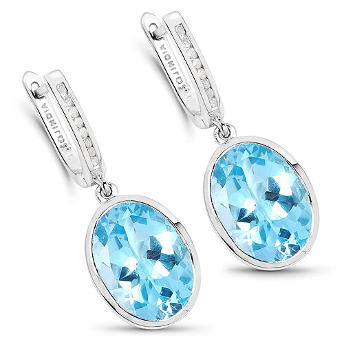15.13 Carat Genuine Blue Topaz and White Diamond .925 Sterling Silver Earrings by Bids.com