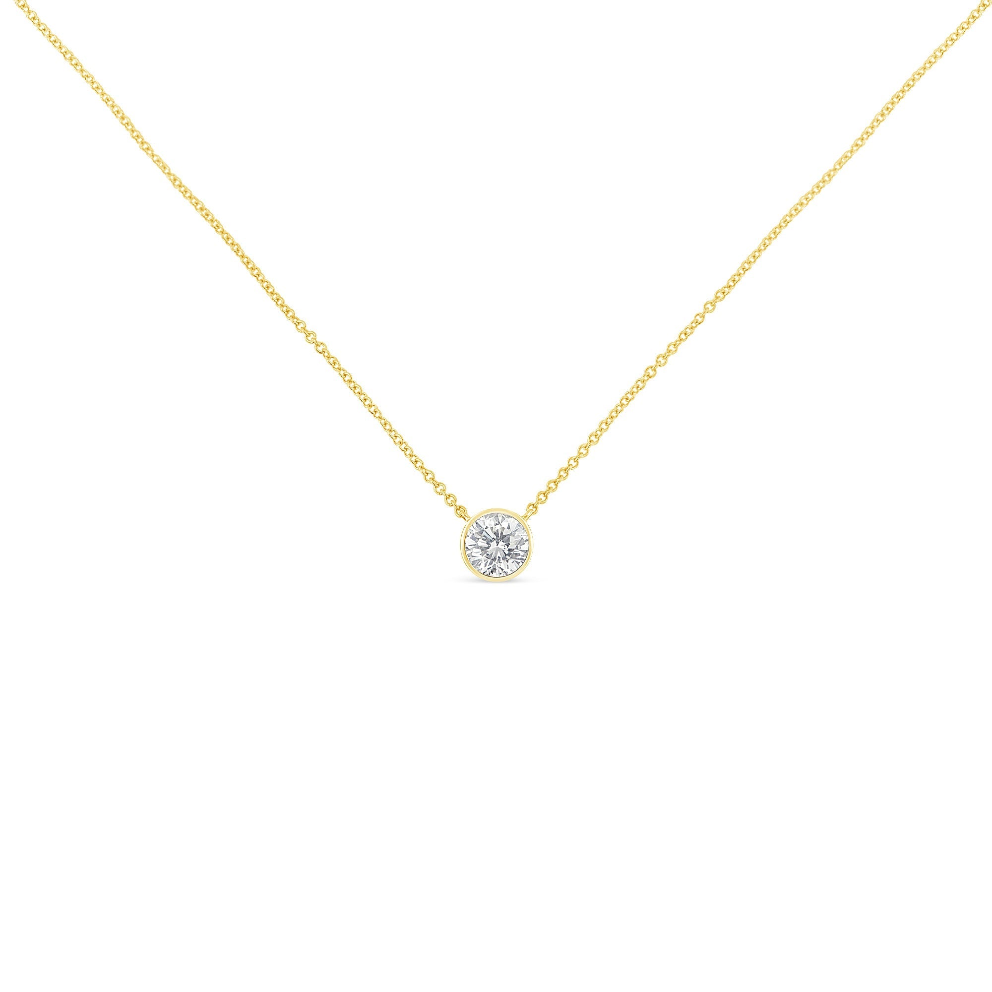 10K Yellow Gold 1/3 Carat Round Brilliant-Cut Diamond Modern Bezel-Set Solitaire 16"-18" Pendant Necklace (H-I Color, SI2-I1 Clarity)