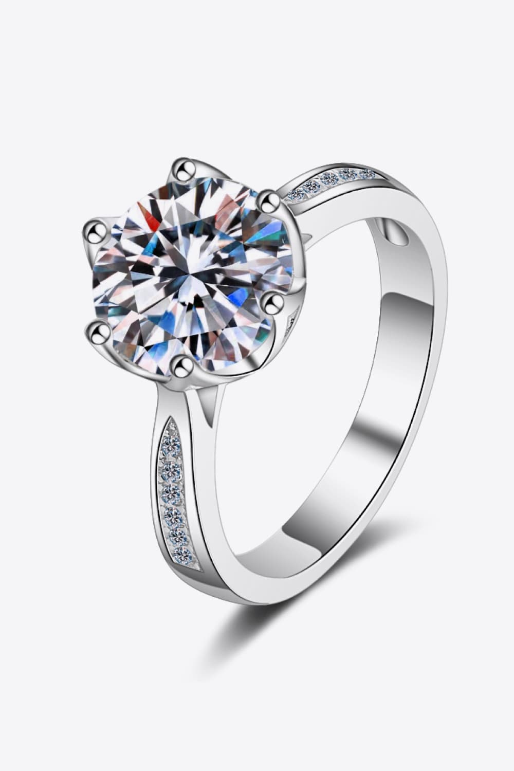 3 Carat Brilliant Round Cut Sparkala™ Rhodium Over Pure Sterling Silver Side Stone Ring by Sparkala