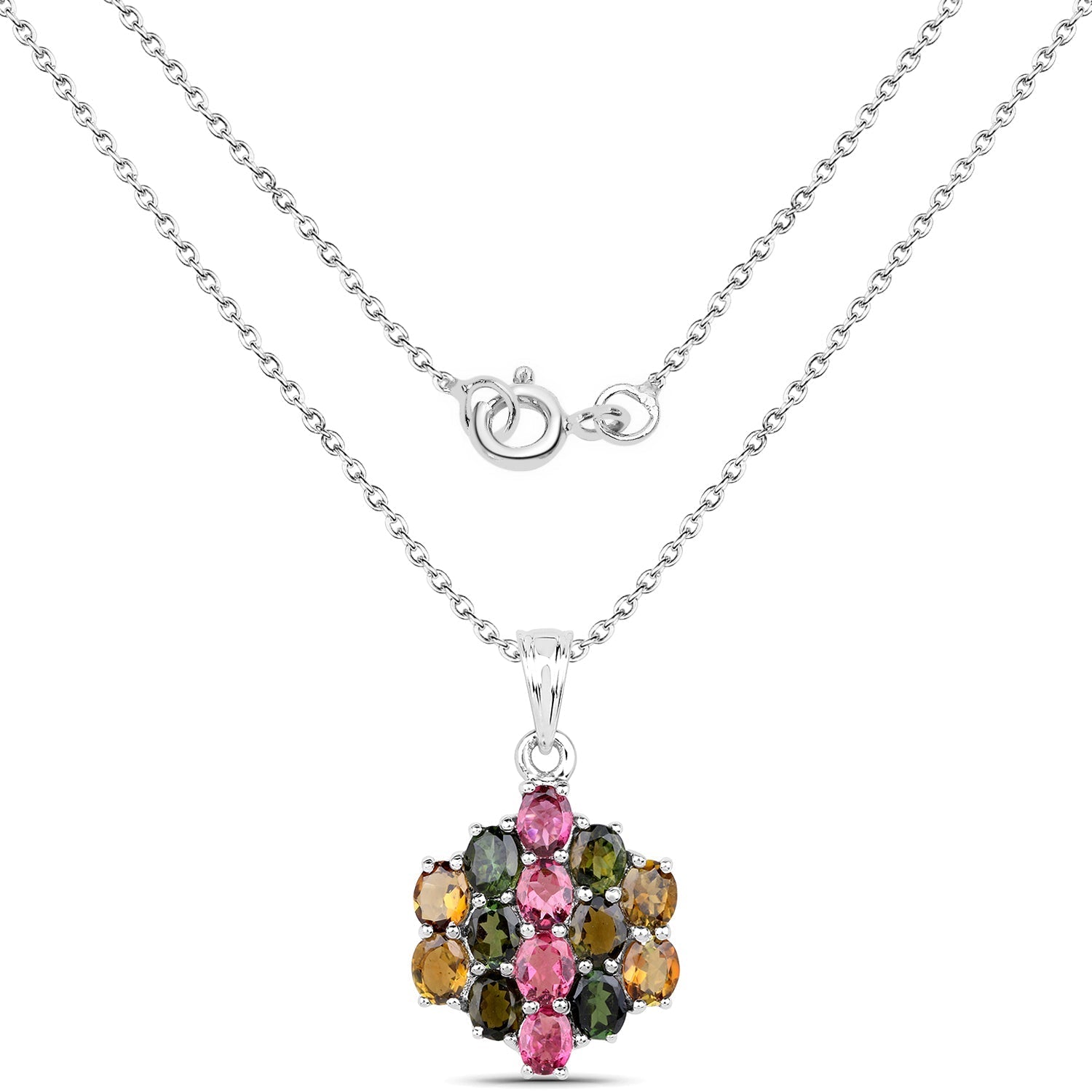 4.34 Carat Genuine Pink Tourmaline, Green Tourmaline & Brown Tourmaline .925 Sterling Silver Pendant