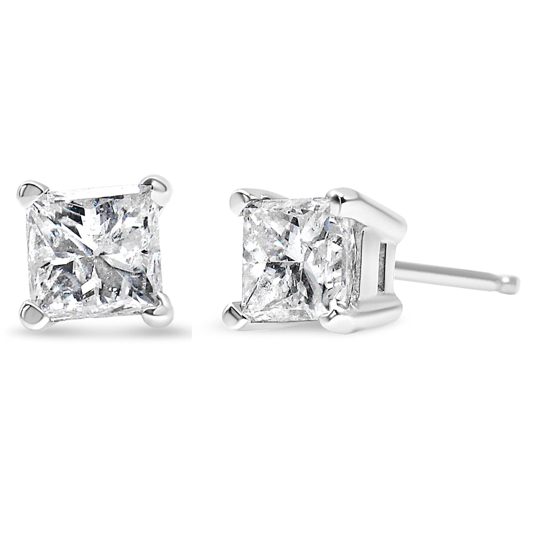 AGS Certified 2/5 Cttw Princess Cut Diamond 14K White Gold 4-Prong Solitaire Square Stud Earrings (L-M Color, I1-I2 Clarity) DestGlow