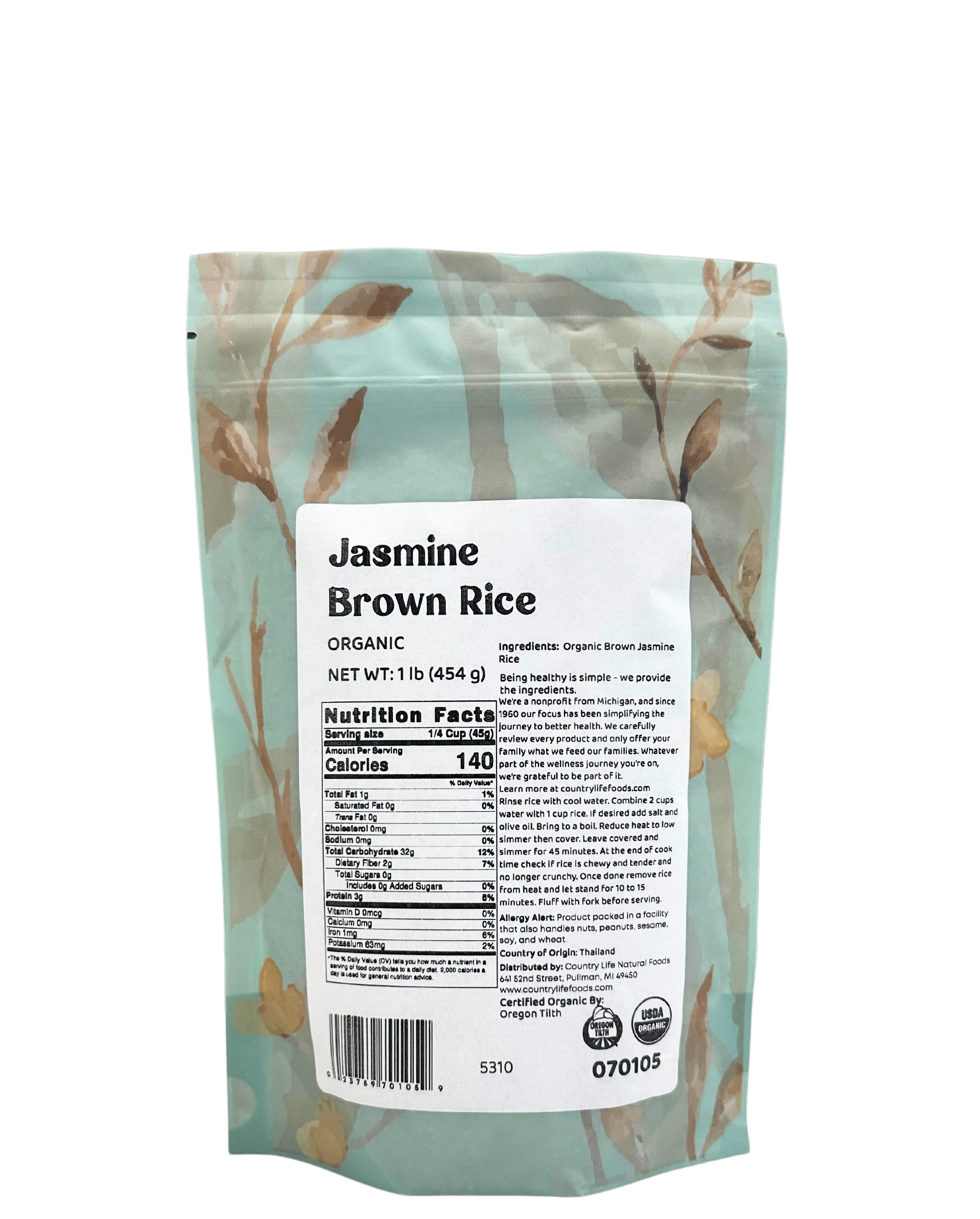 Jasmine Rice, Brown, Organic by Country Life Natural Foods