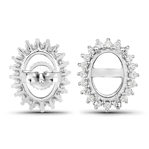 0.26 Carat Genuine White Diamond 14K White Gold Semi Mount Earrings - holds 8x6mm Oval Gemstones by Bids.com