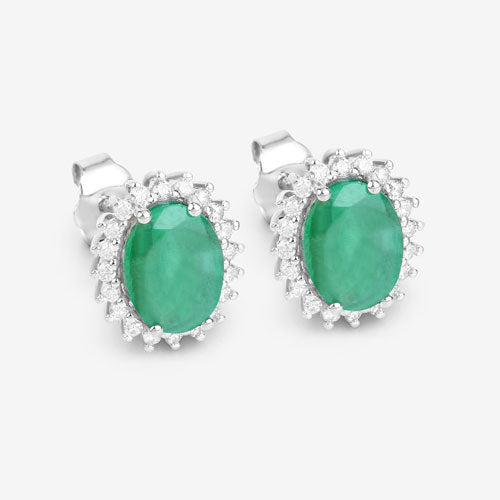 2.66 Carat Genuine Zambian Emerald and White Diamond 10K White Gold Earrings by Bids.com