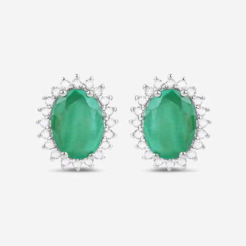 2.66 Carat Genuine Zambian Emerald and White Diamond 10K White Gold Earrings by Bids.com