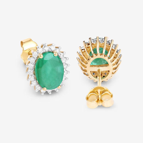 2.66 Carat Genuine Zambian Emerald and White Diamond 10K Yellow Gold Earrings by Bids.com