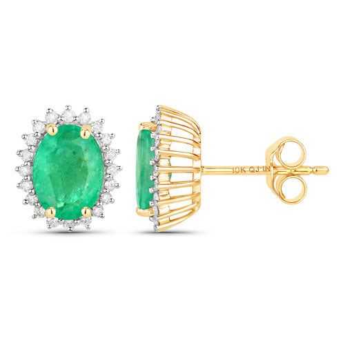 2.66 Carat Genuine Zambian Emerald and White Diamond 10K Yellow Gold Earrings by Bids.com